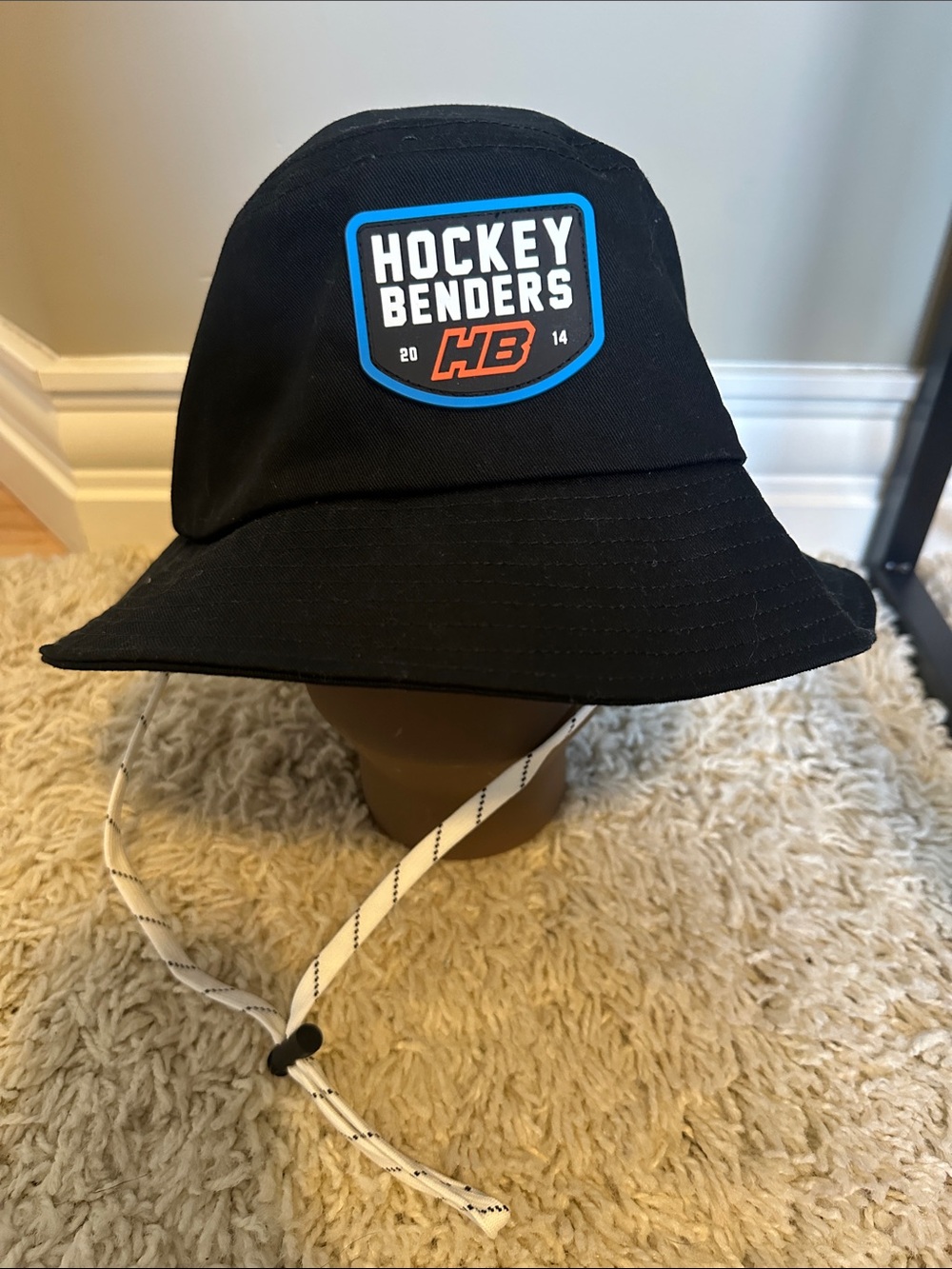 Kids' Black Bucket Hat with Chin Strap